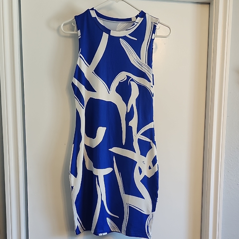 Blue and White Sleeveless Dress Sm